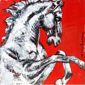 Shan Amrohvi, 08 x 08 inch, Oil on Canvas, Horse Painting, AC-SA-117